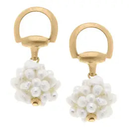 Lilly Horse bit Pearl Cluster Earrings in Worn Gold