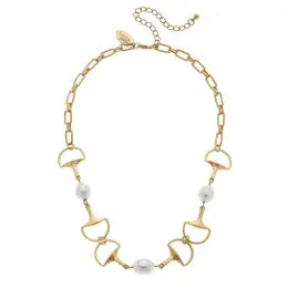 Ella Horsebit with Pearls Chain Necklace in Worn Gold
