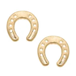 Glory Horseshoe Stud Earrings in Worn Gold